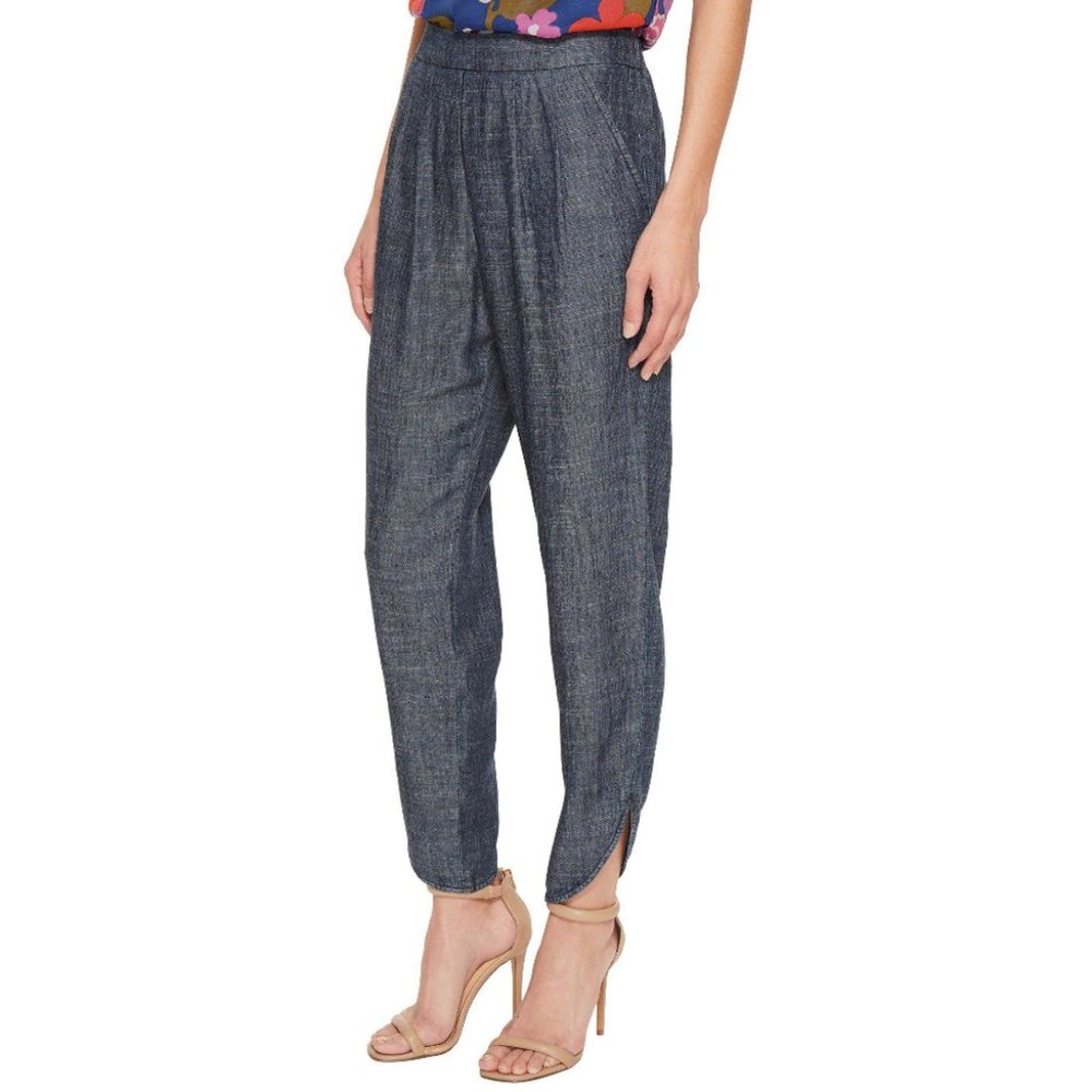 Trina Turk Fulton Pull-On Pleated Chambray Pants